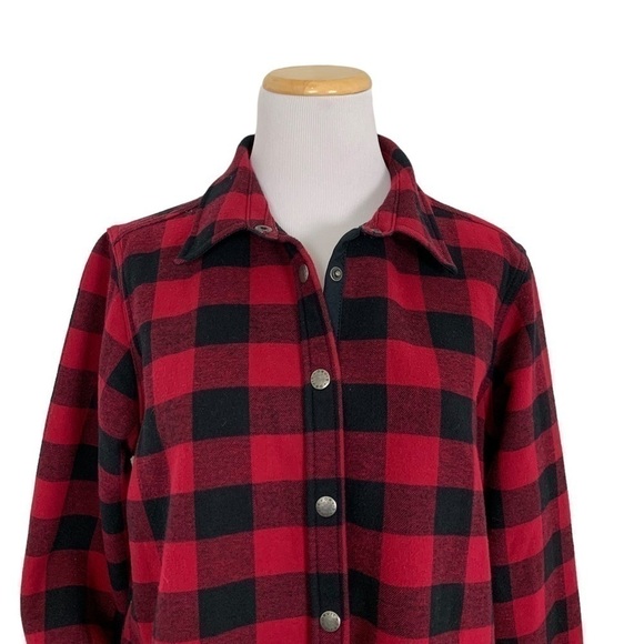 Orvis Buffalo Check Fleece Lined Shacket Shirt Size Large Lined Pockets - Picture 3 of 17
